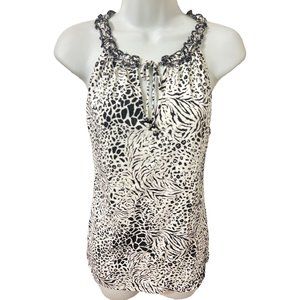 Ecologie Black and White Animal Print Sleeveless Halter Top Large